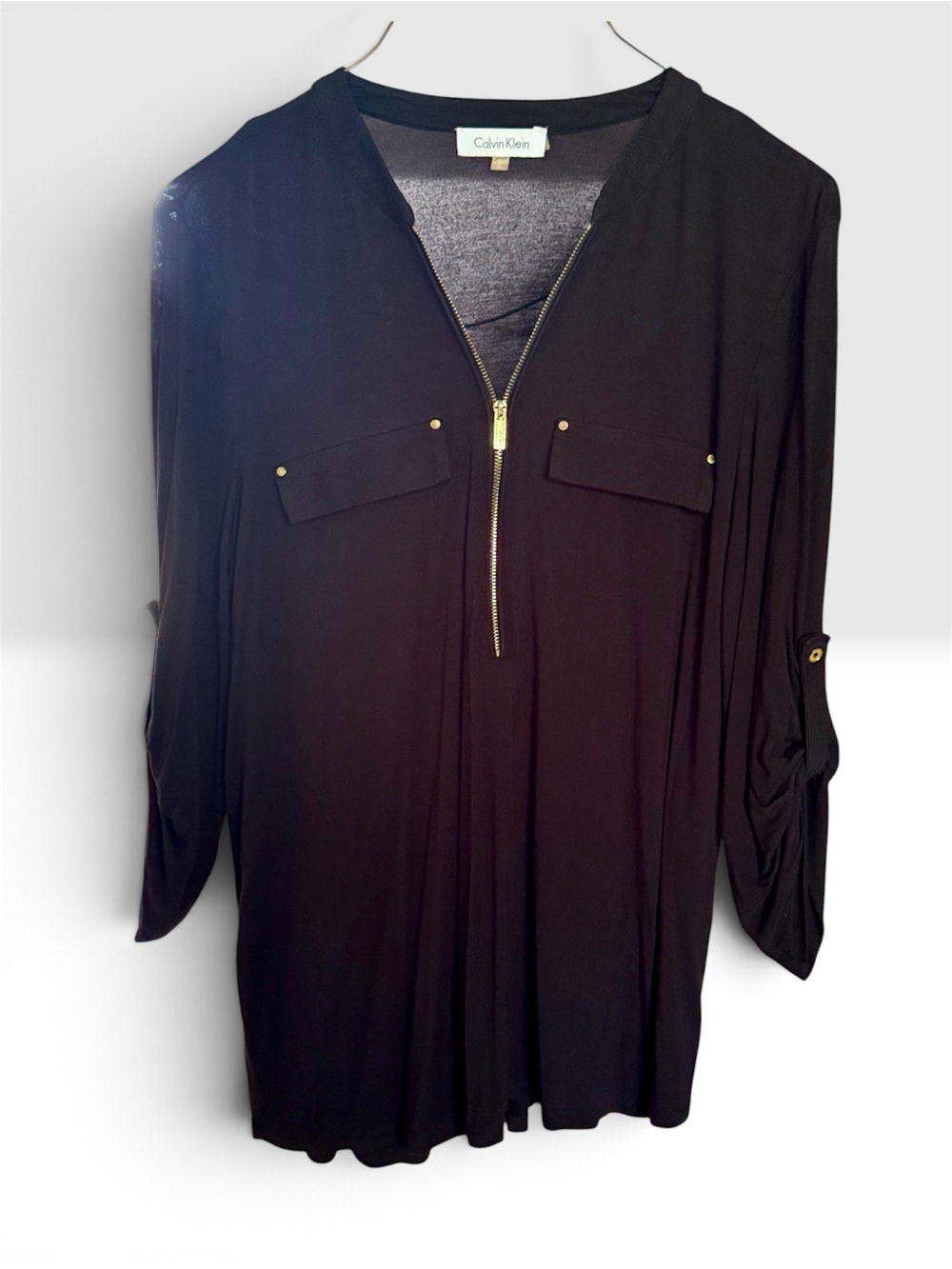 Calvin Klein Essential Zip Front Blouse Medium